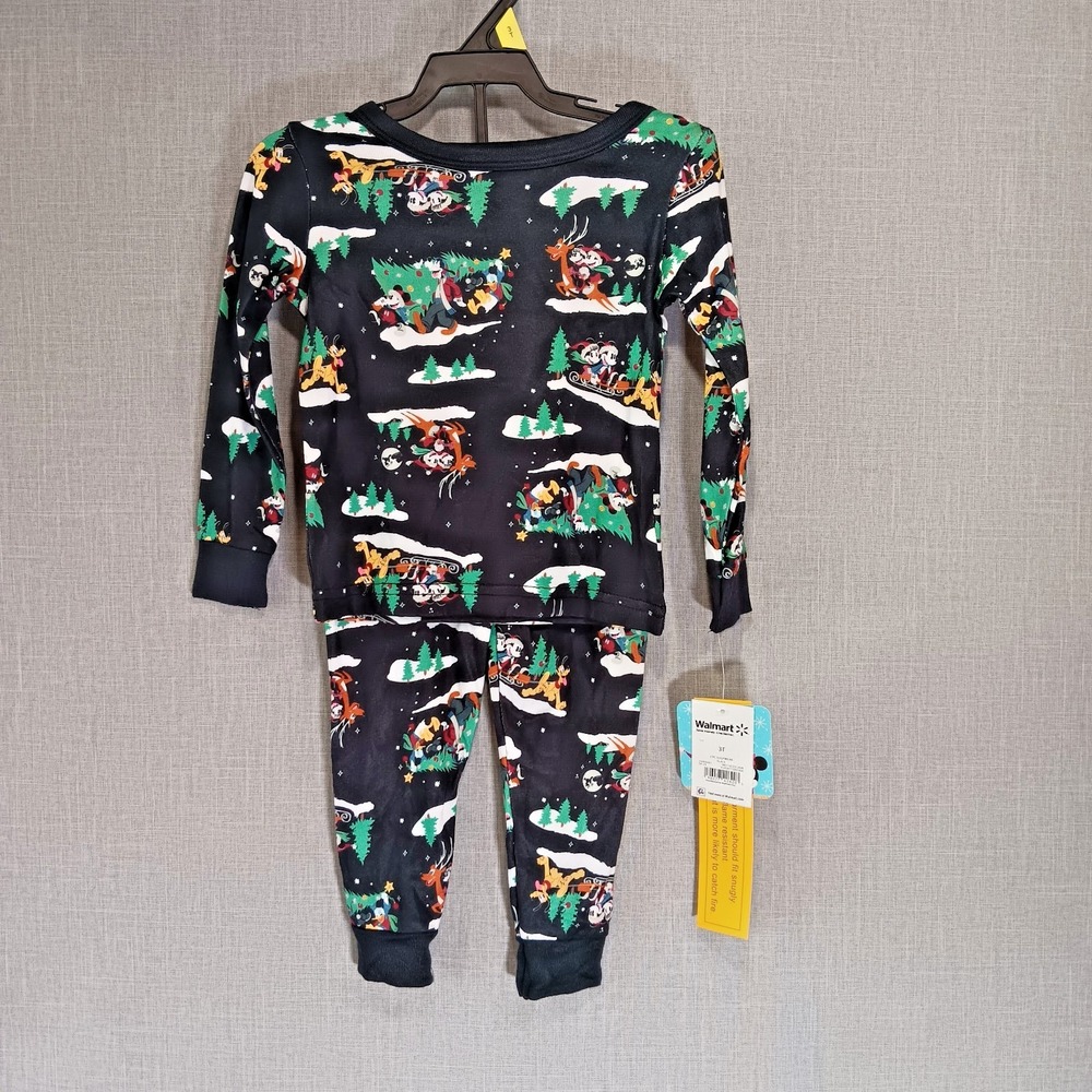 NWT Disney Mickey Minnie Mouse Christmas Pajamas 3T Retro Holiday 2pc Sleep Set - Picture 3 of 9